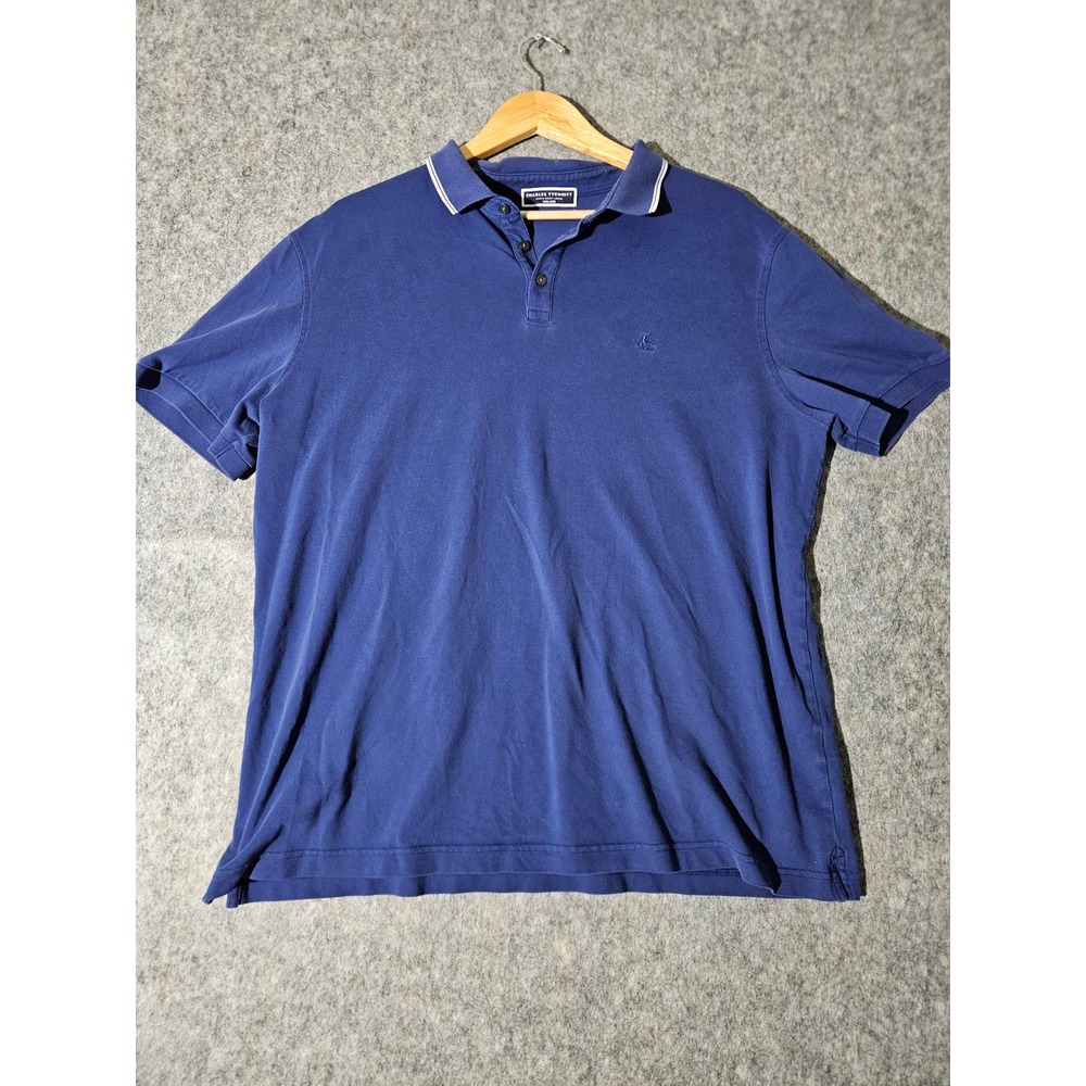 Charles Tyrwhitt Polo Shirt Mens Extra Large Blue Pique Cotton Stretch